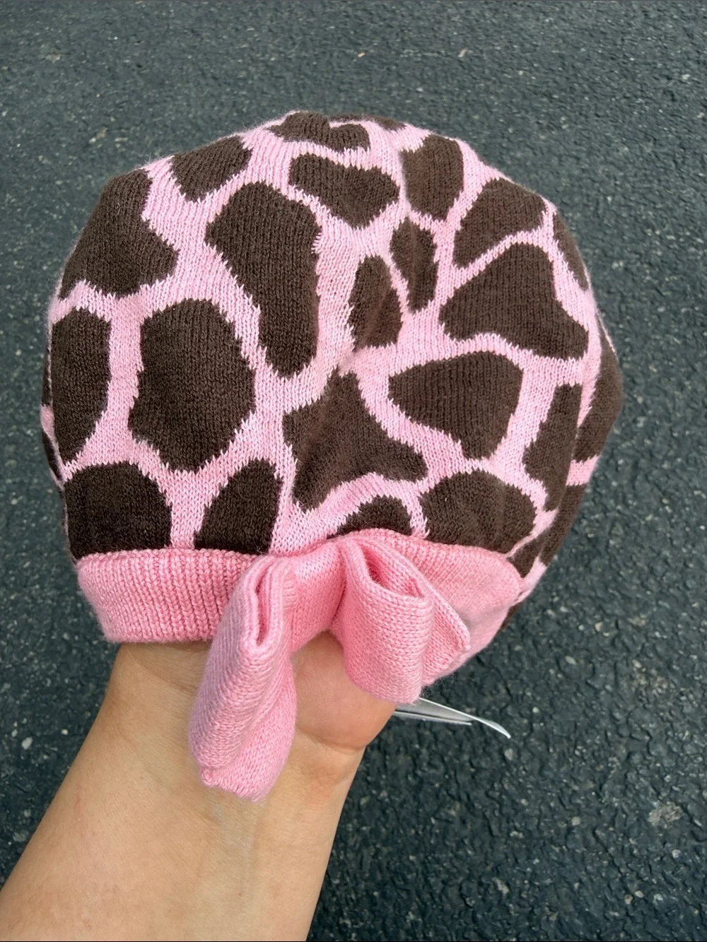 Gymboree Pink and Brown Leopard Knit Beret with Bow